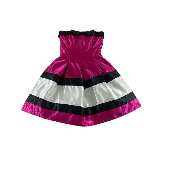 Jessica McClintock for Gunne Sax Fuschia Striped Strapless Cocktail; Dress - 7 - Picture 1 of 13